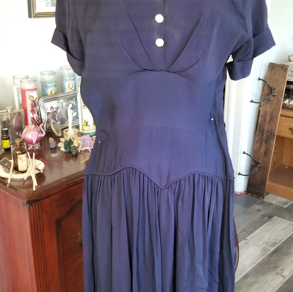 1940s Authentic vintage Dark blue Crepe dress size 4 / Rockabilly
